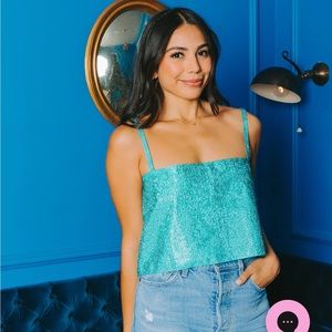 Buddy Love GIRLY GIRL RHINESTONE CROP TOP - TURQUOISE large